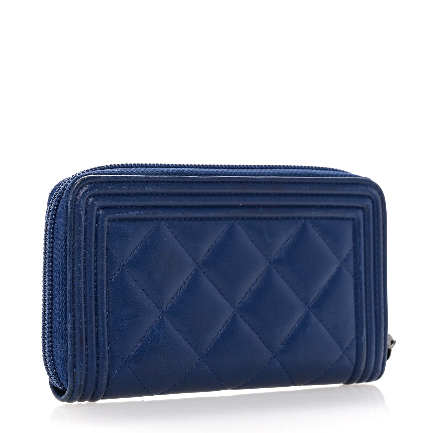 Chanel Lambskin Quilted Small Boy Zip Around Wallet Blue 3 of 14
