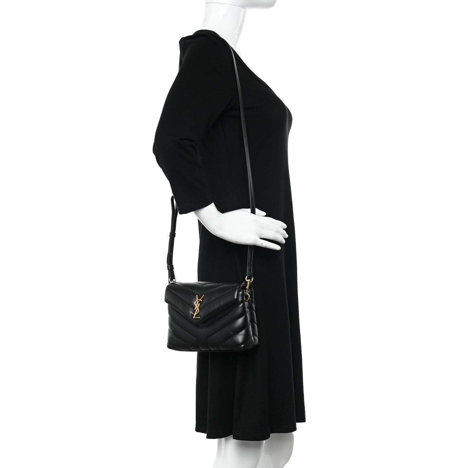 Saint Laurent Calfskin Y Quilted Monogram Toy Loulou Crossbody Bag Black 2 of 12