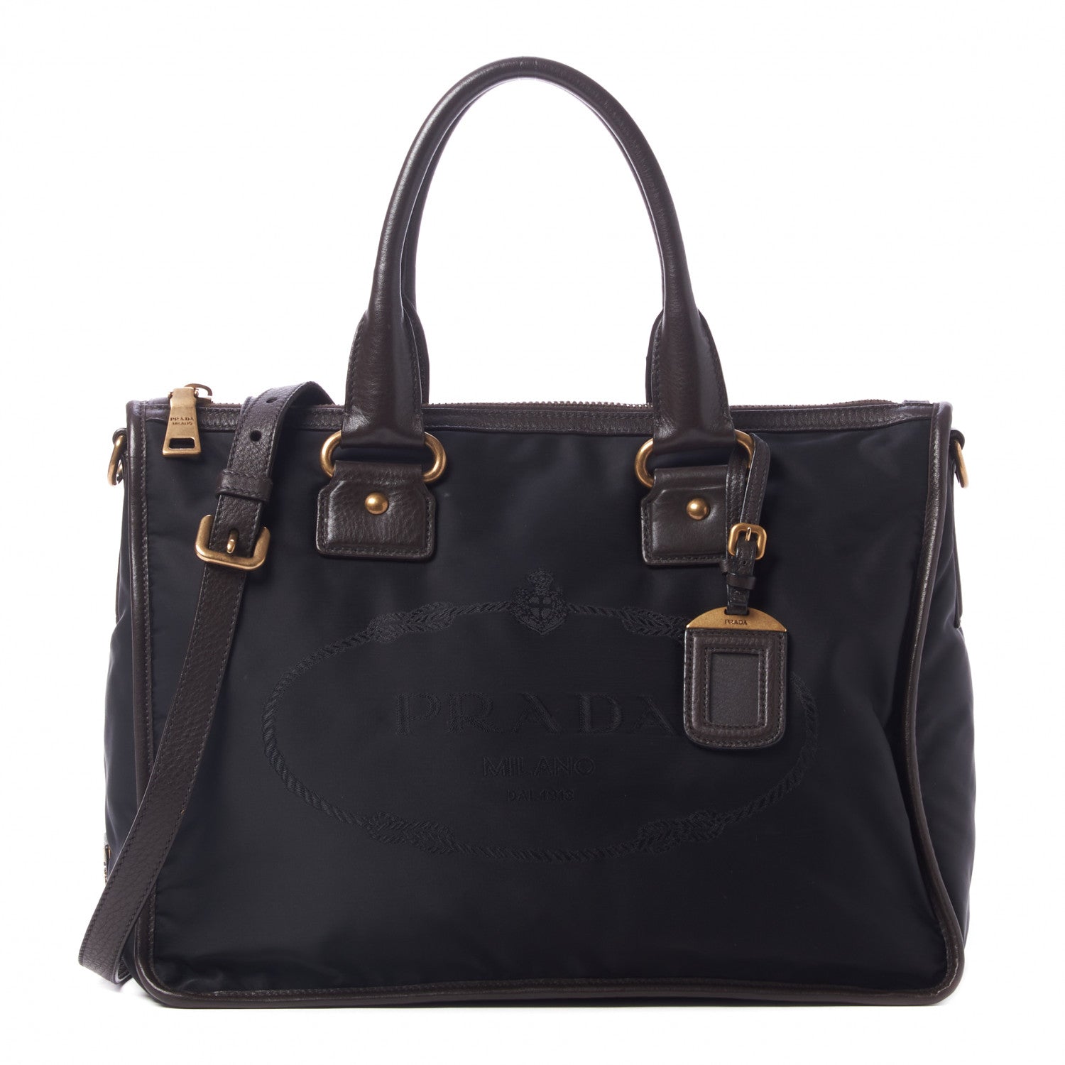 Prada Tessuto Nylon Double Zip Logo Tote Black 1 of 7