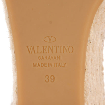 Valentino Garavani Grained Calfskin Rockstud Ankle Wrap Espadrille 15/85mm Wedges 39 Light Ivory 7 of 9