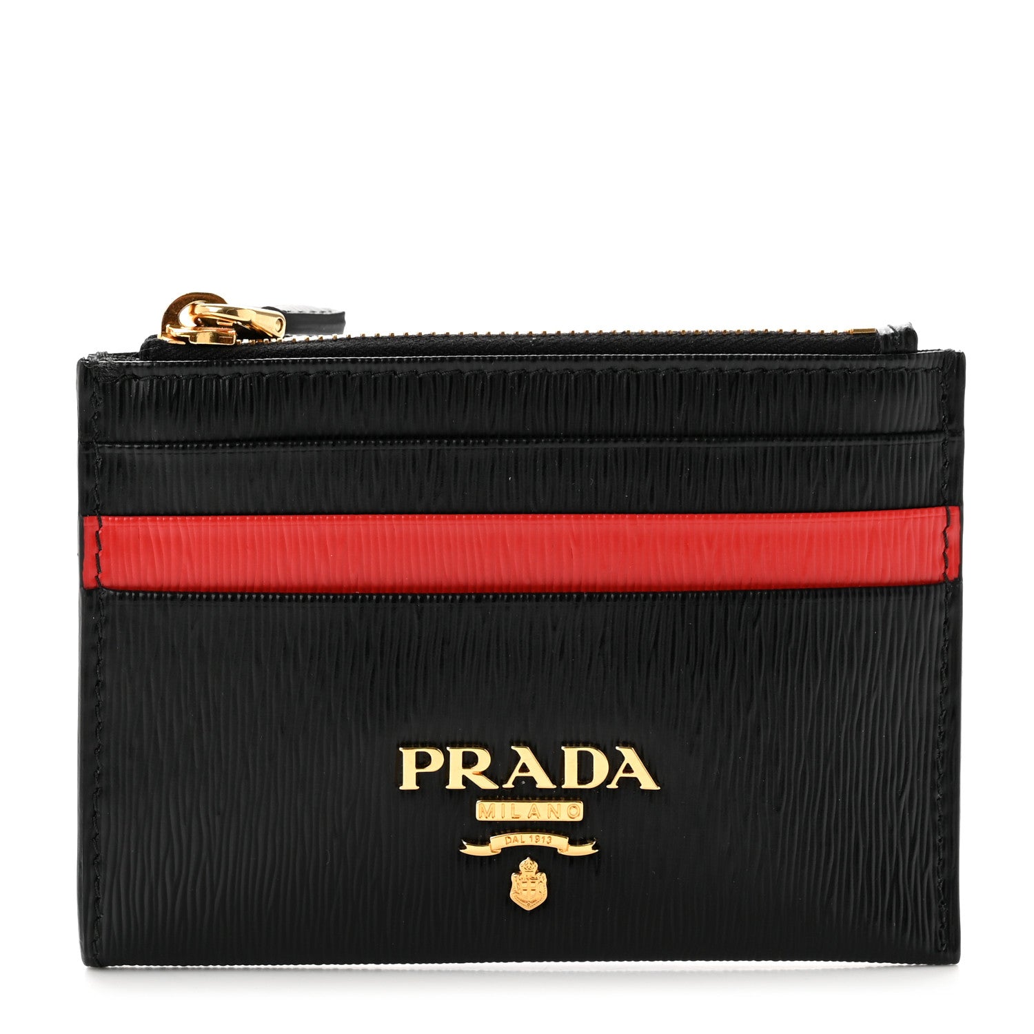 Prada Vitello Move Zip Top Card Holder Black Lacca 1 of 6