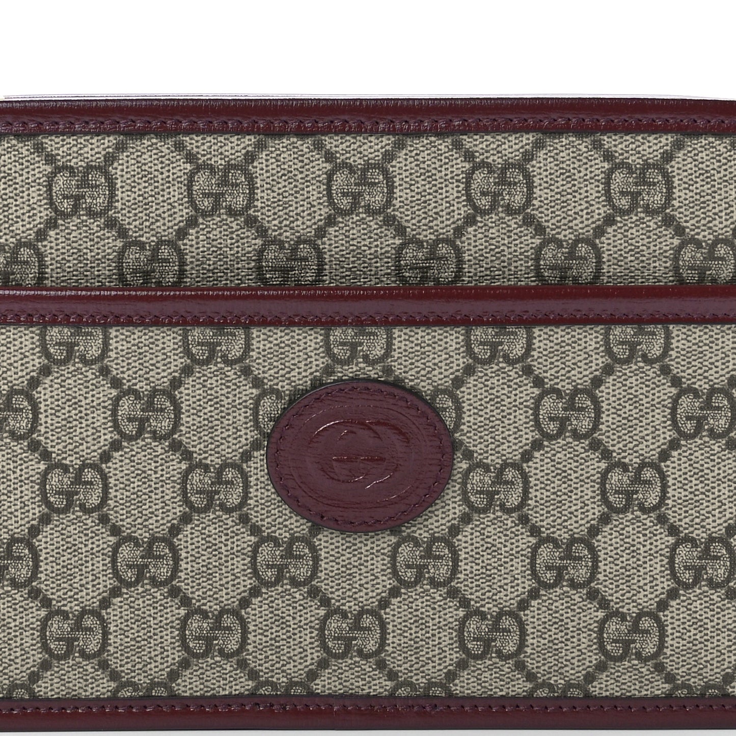 GG Supreme Monogram Textured Calfskin Retro Interlocking G Travel Pouch Beige Ebony Burgundy