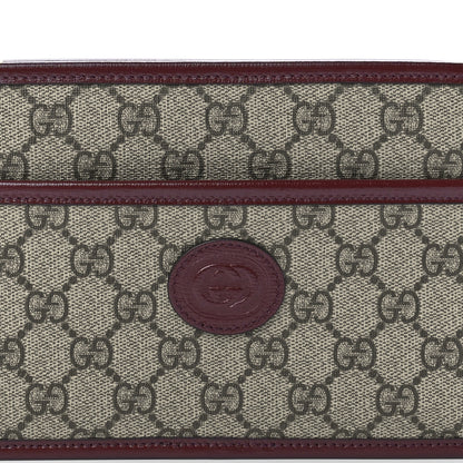Gucci GG Supreme Monogram Textured Calfskin Retro Interlocking G Travel Pouch Beige Ebony Burgundy 7 of 11