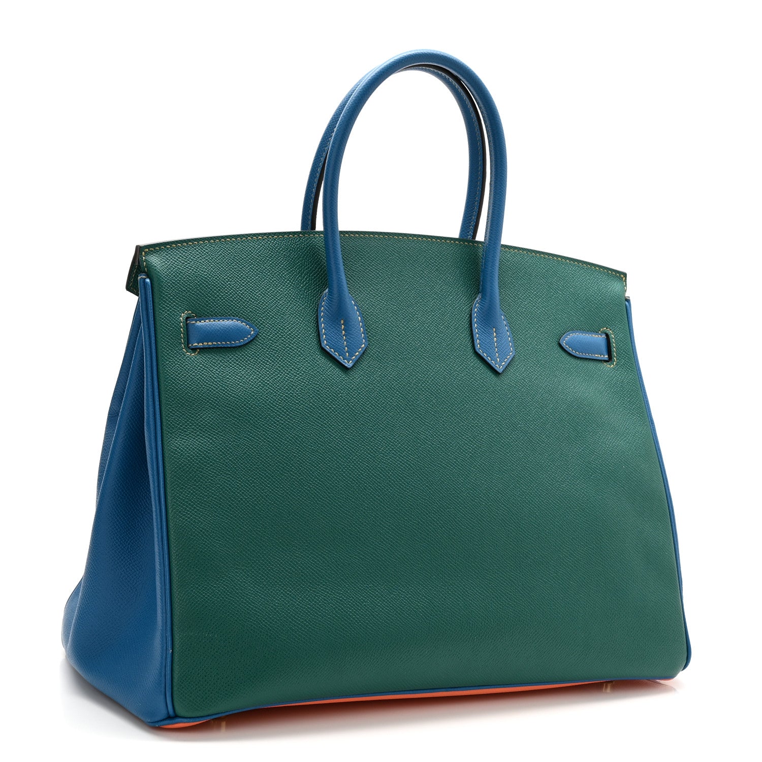Hermes Epsom Horseshoe Tri-Color Birkin 35 Mangue Malachite Bleu Izmir 3 of 14