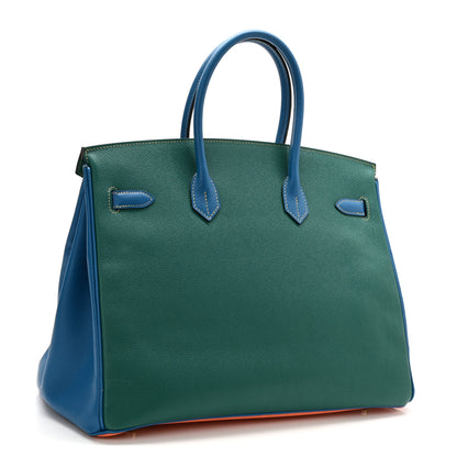 Hermes Epsom Horseshoe Tri-Color Birkin 35 Mangue Malachite Bleu Izmir 3 of 14