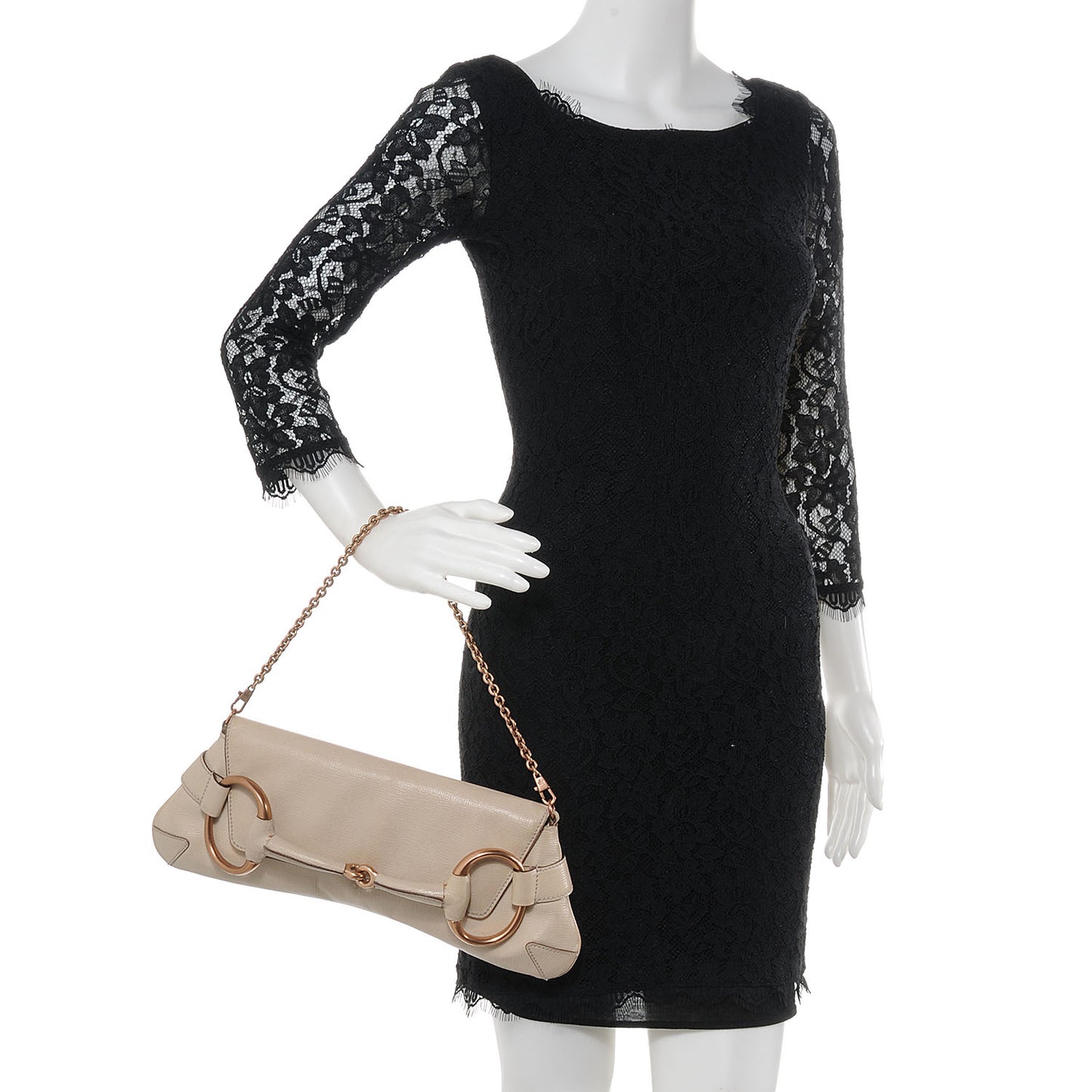 Textured Leather Horsebit Clutch Beige