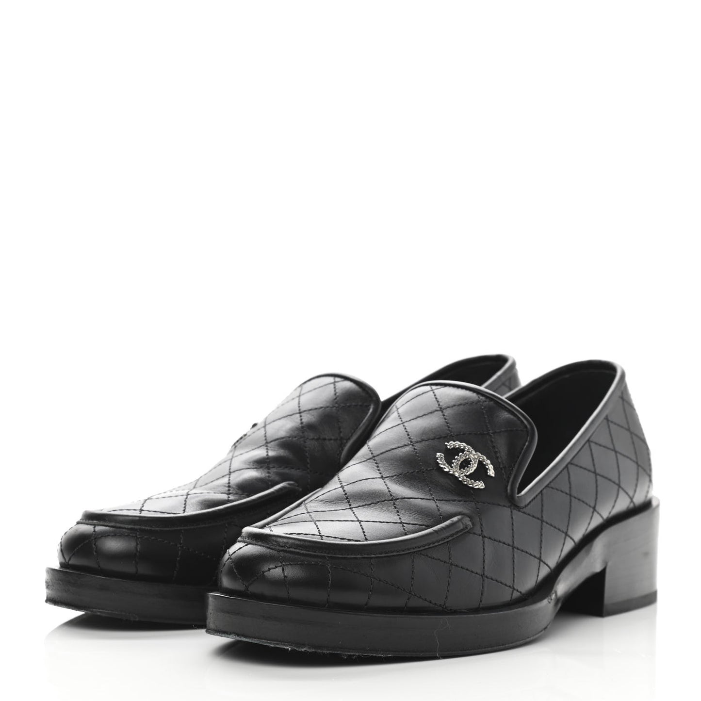 Calfskin Stitched CC Loafers 38 Black