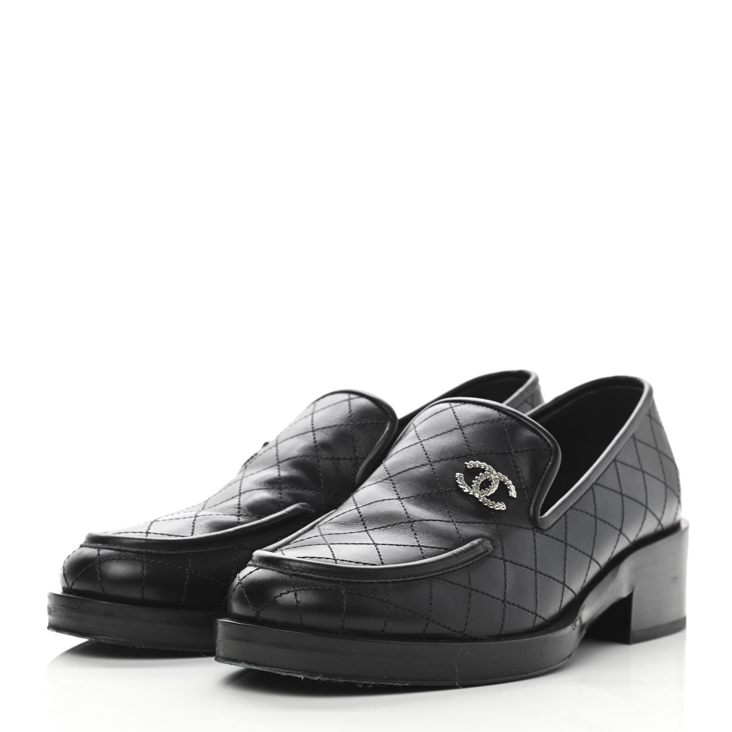 Chanel Calfskin Stitched CC Loafers 38 Black 3 of 12