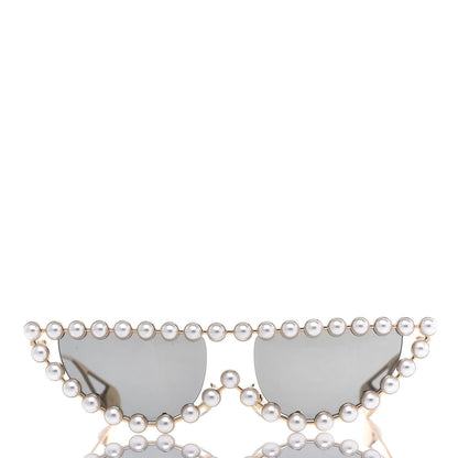 Gucci Metal Pearl Cat Eye Sunglasses GG0364S Gold 2 of 8