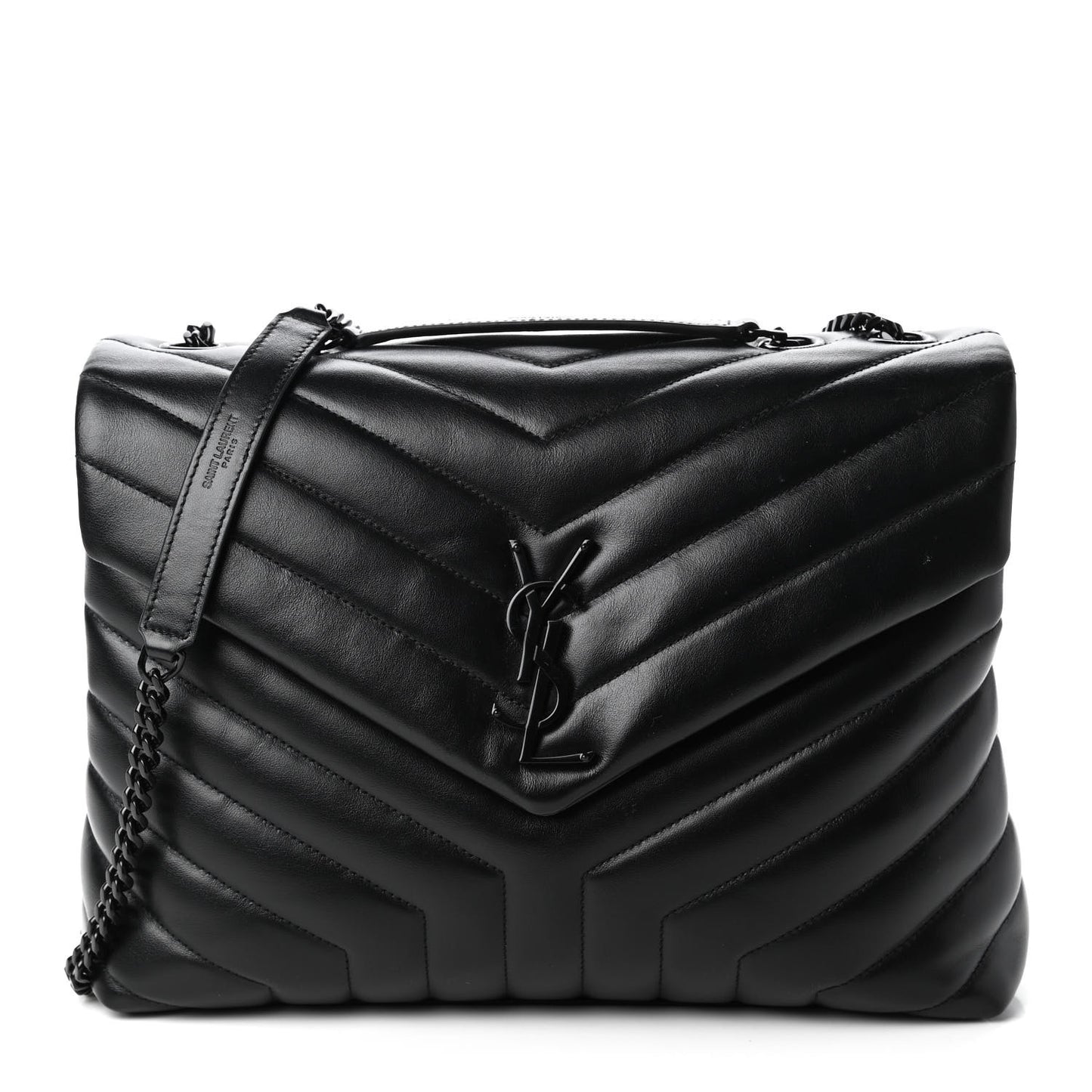 Calfskin Y Quilted Monogram Medium Loulou Chain Satchel Black
