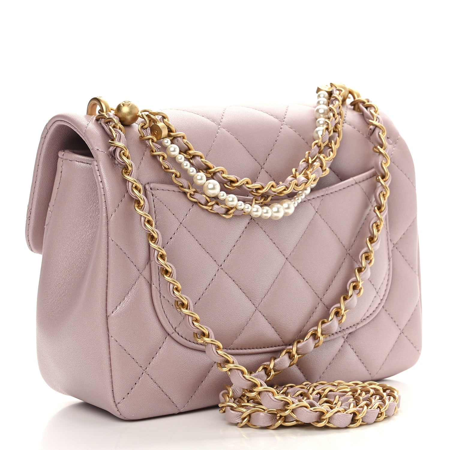 Chanel Shiny Lambskin Quilted Pearl Twist Mini Square Flap Light Pink 3 of 10
