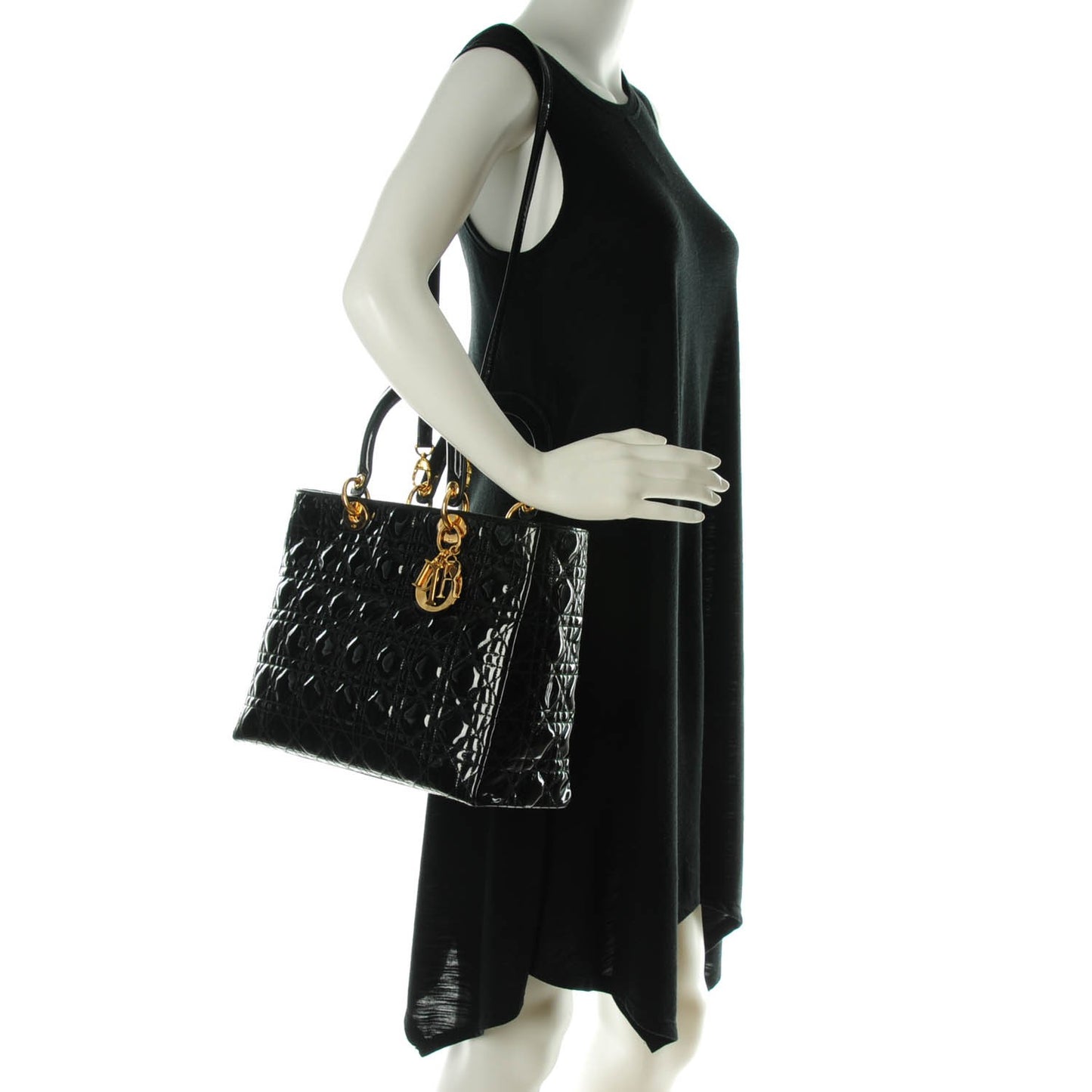 Patent Cannage Large Lady Dior Black