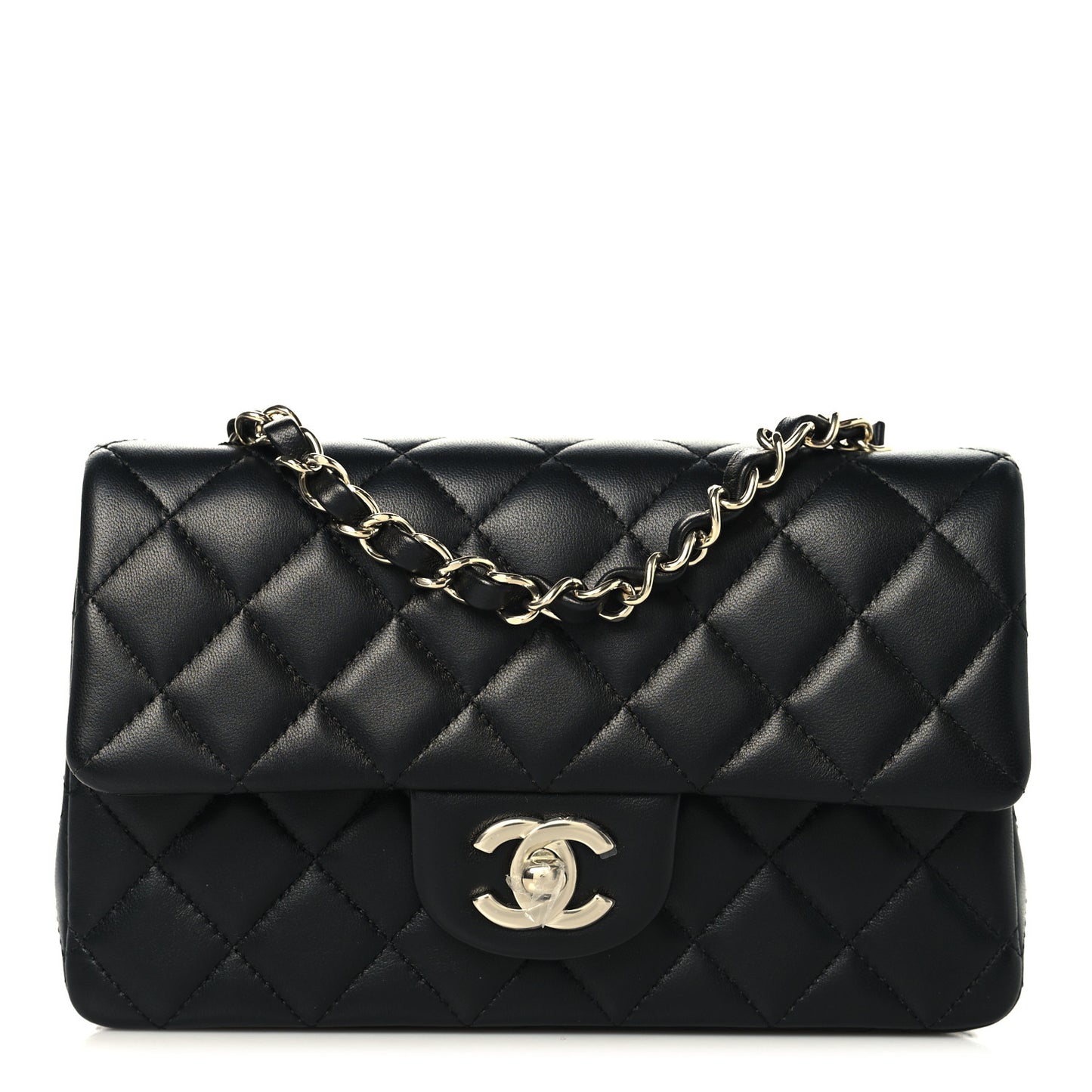 Lambskin Quilted Mini Rectangular Flap Black