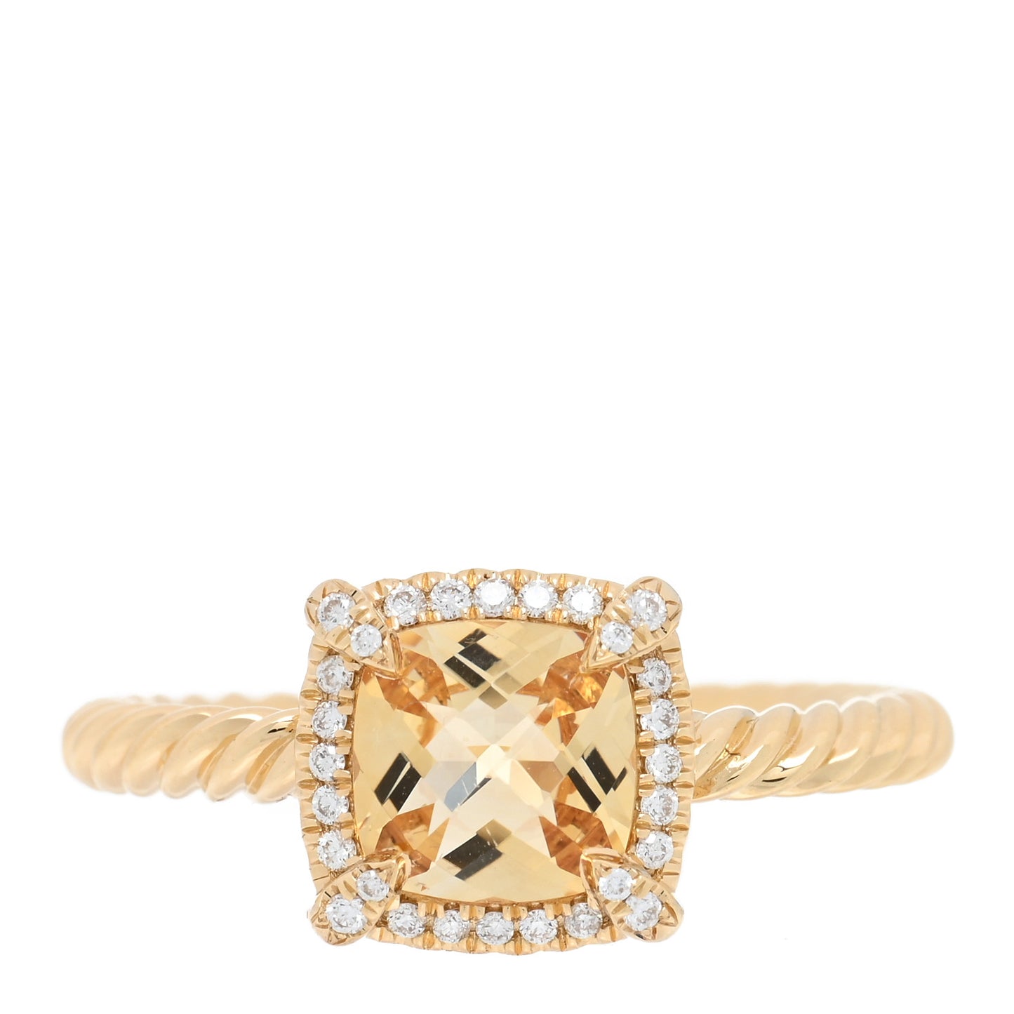 18K Yellow Gold Diamond Citrine 7mm Petite Chatelaine Pave Bezel Ring 56 7.5