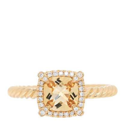 David Yurman 18K Yellow Gold Diamond Citrine 7mm Petite Chatelaine Pave Bezel Ring 56 7.5 1 of 4