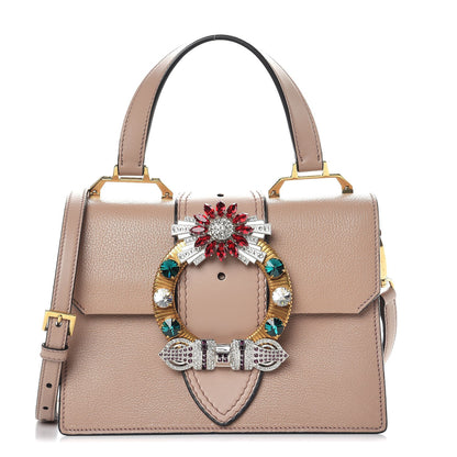 Miu Miu Goatskin Madras Soft Calfskin Crystal Embellished Top Handle Bag Cammeo 1 of 8