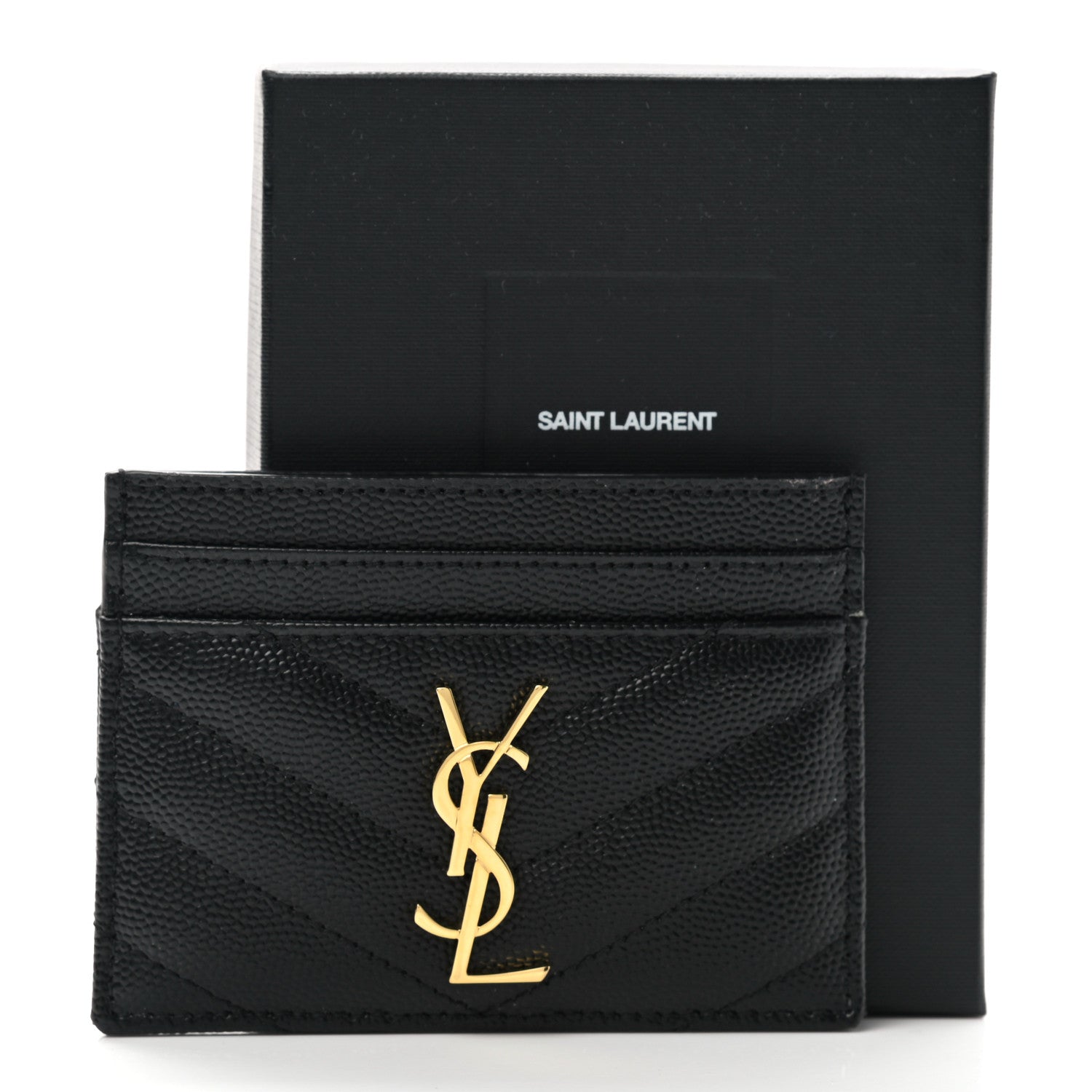 Saint Laurent Grain De Poudre Matelasse Chevron Monogram Credit Card Case Black 8 of 8
