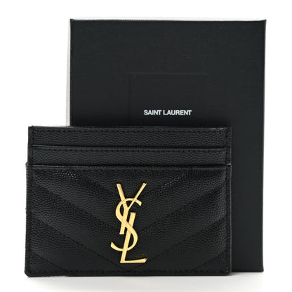Saint Laurent Grain De Poudre Matelasse Chevron Monogram Credit Card Case Black 8 of 8