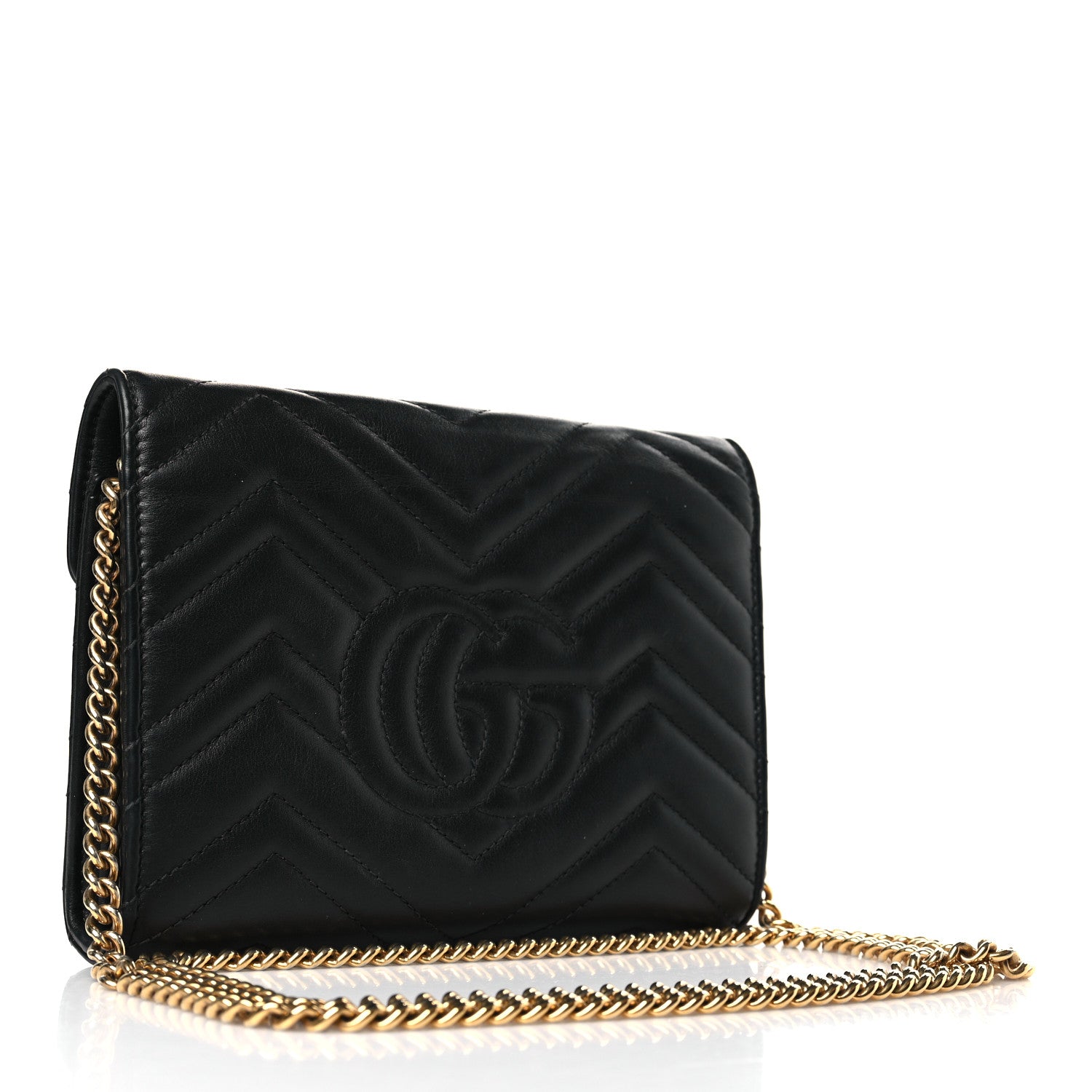 Gucci Calfskin Matelasse GG Marmont Chain Wallet Black 3 of 9