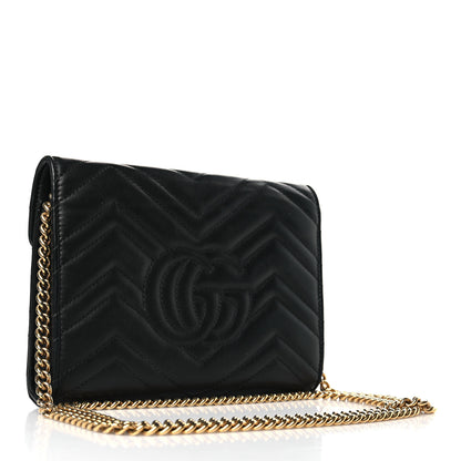 Gucci Calfskin Matelasse GG Marmont Chain Wallet Black 3 of 9