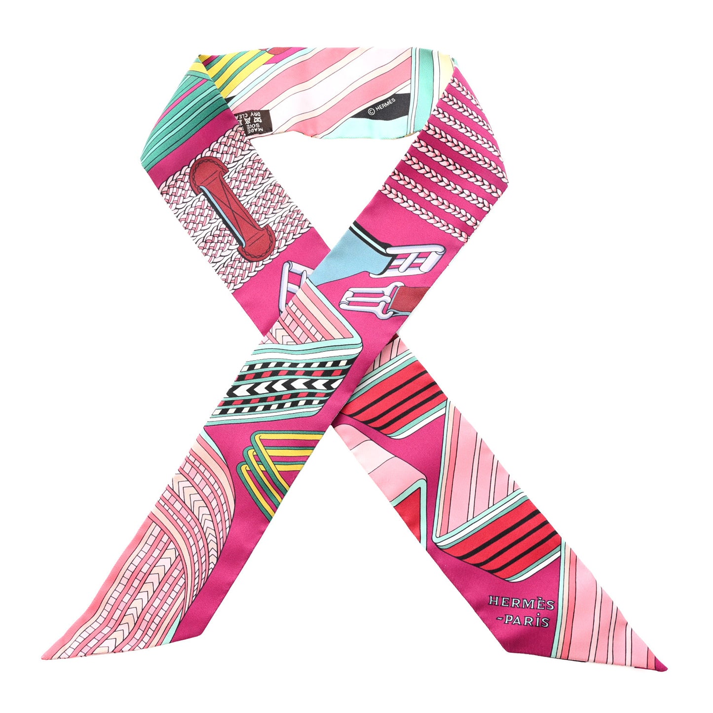 Silk Sangles En Zigzag Twilly Fuchsia Vert Jaune