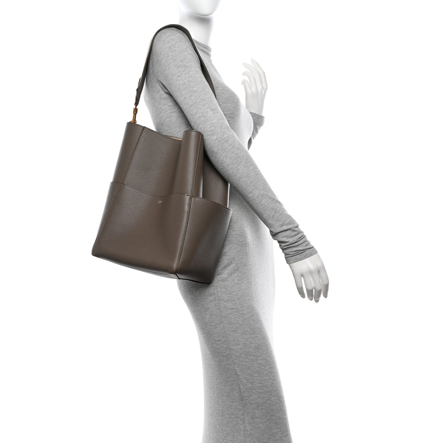 Soft Grained Calfskin Sangle Bucket Bag Taupe