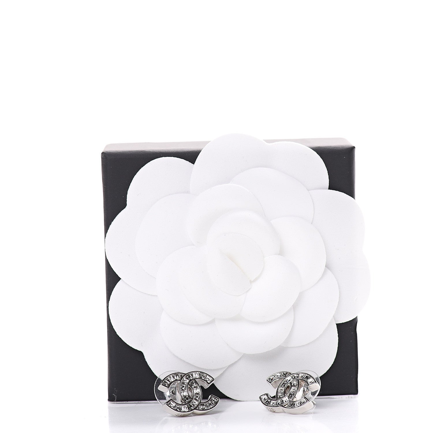 Chanel Baguette Crystal CC Earrings Silver 5 of 5