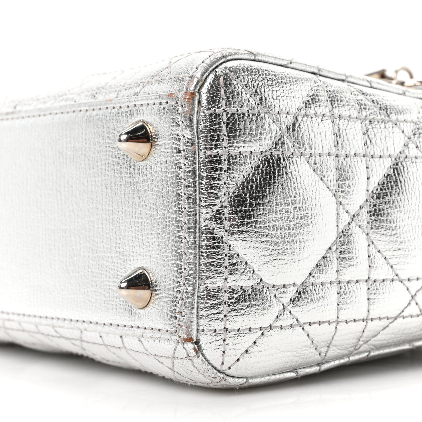 Metallic Grained Calfskin Cannage Small Lucky Badges My Lady Dior Silver