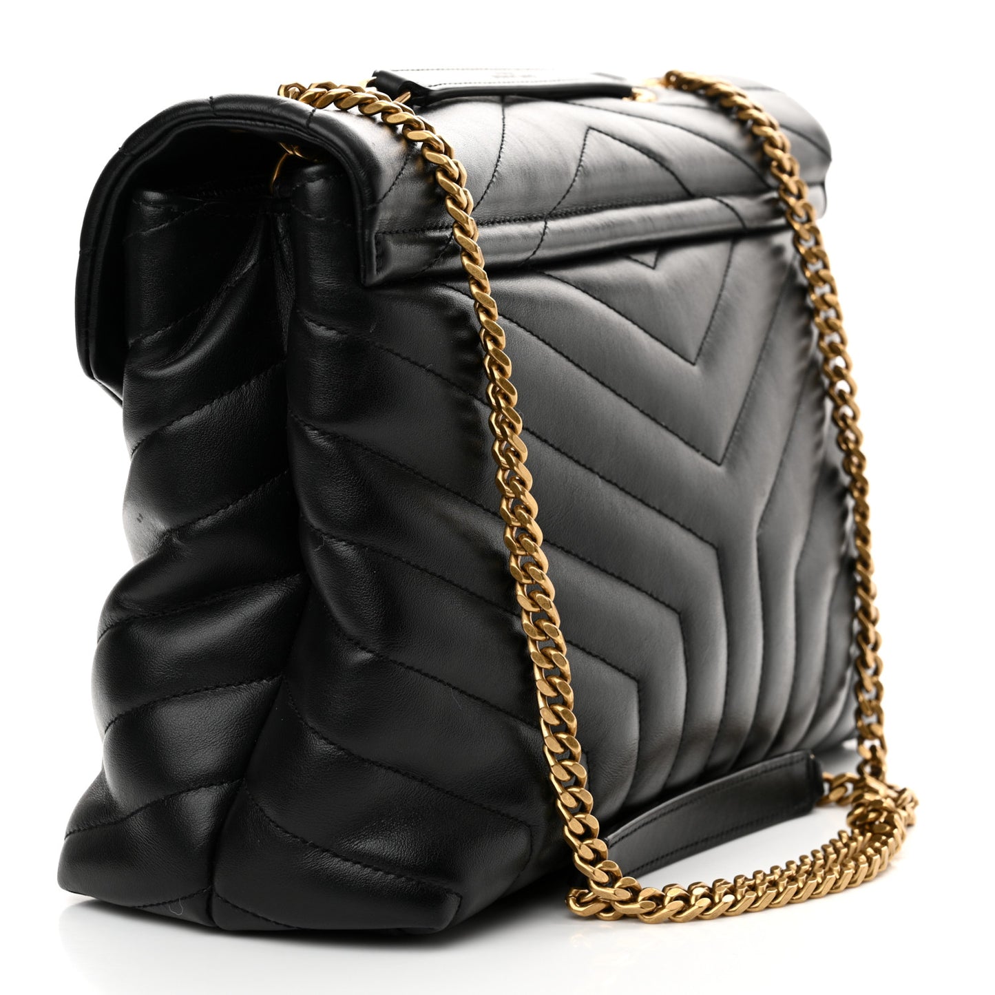 Calfskin Y Quilted Monogram Medium Loulou Chain Satchel Black
