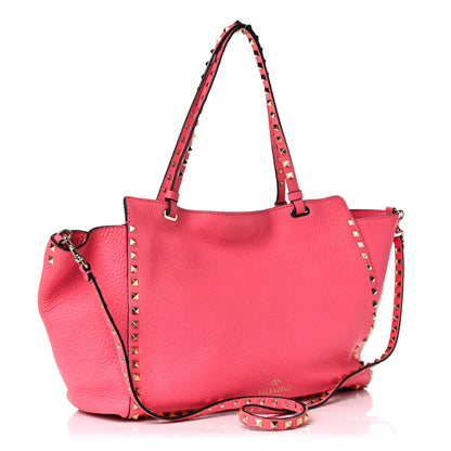 Valentino Garavani Pebbled Calfskin Medium Rockstud Tote Fuxia Fluo 3 of 16