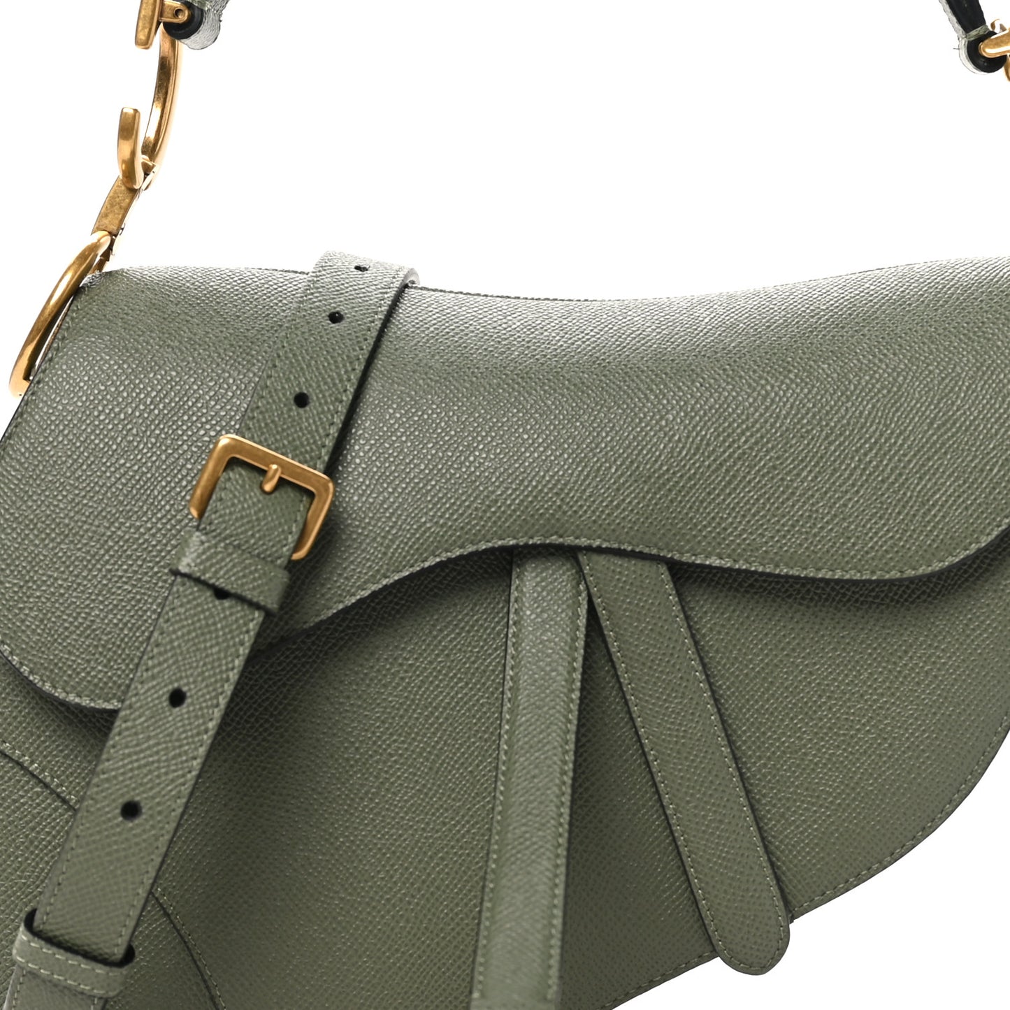 Grained Calfskin Saddle Bag With Strap Sage Green