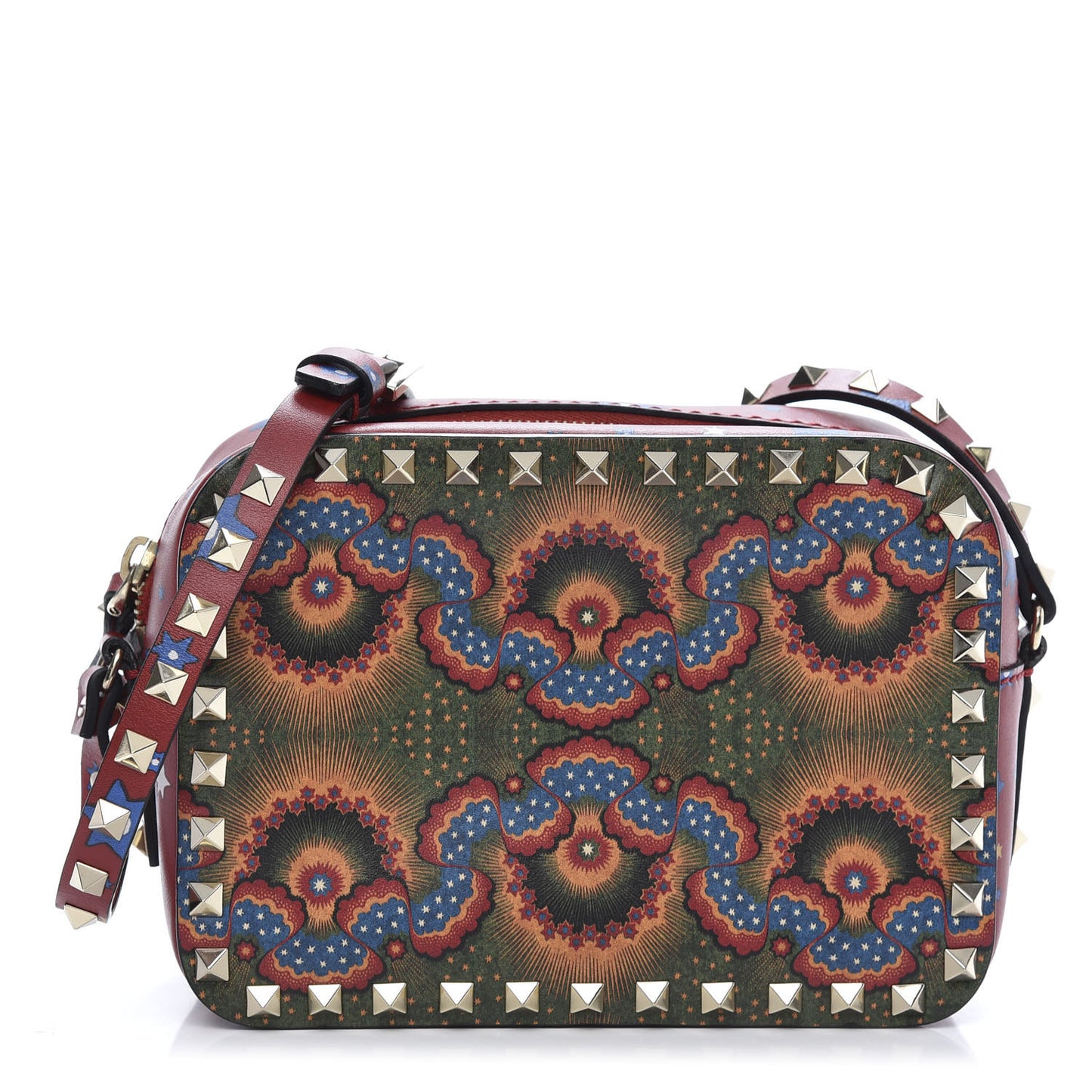 Vitello Enchanted Wonderland Rockstud Camera Crossbody Bag Multicolor