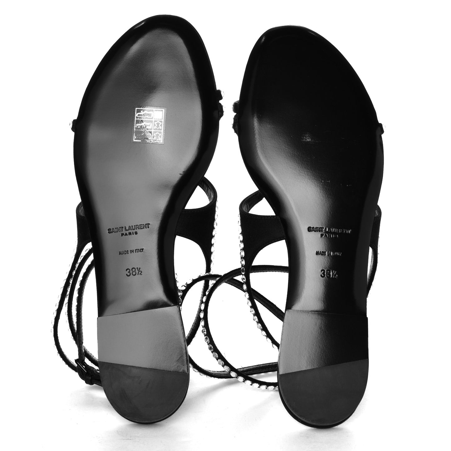 Satin Crystal Gia Ankle Strap Sandals 38.5 Black