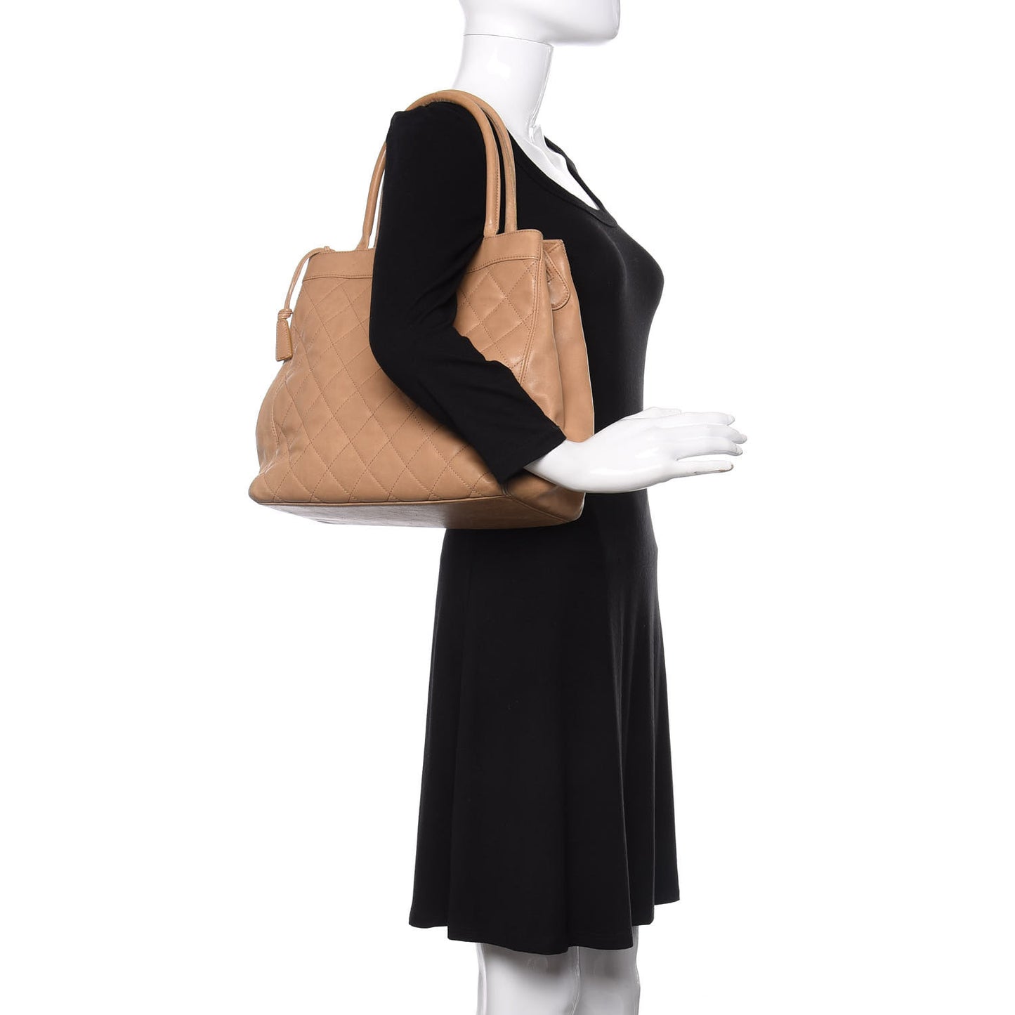 Calfskin Quilted CC Shopping Tote Beige