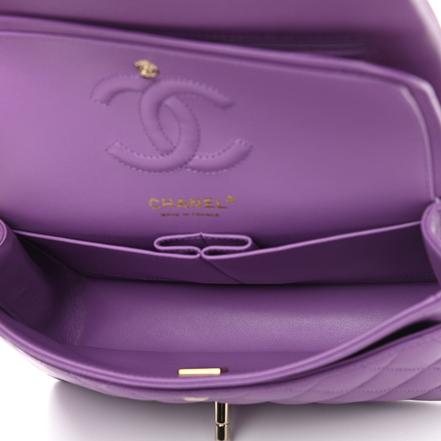 Caviar Quilted Small Double Flap Purple