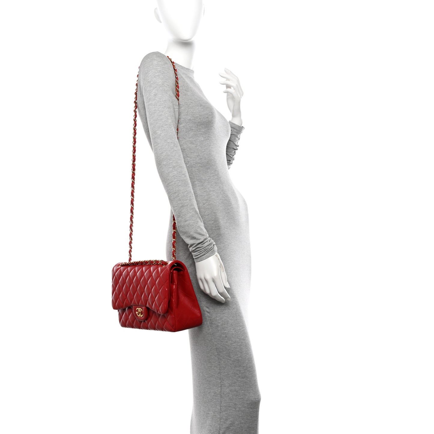 Lambskin Quilted Jumbo Double Flap Red