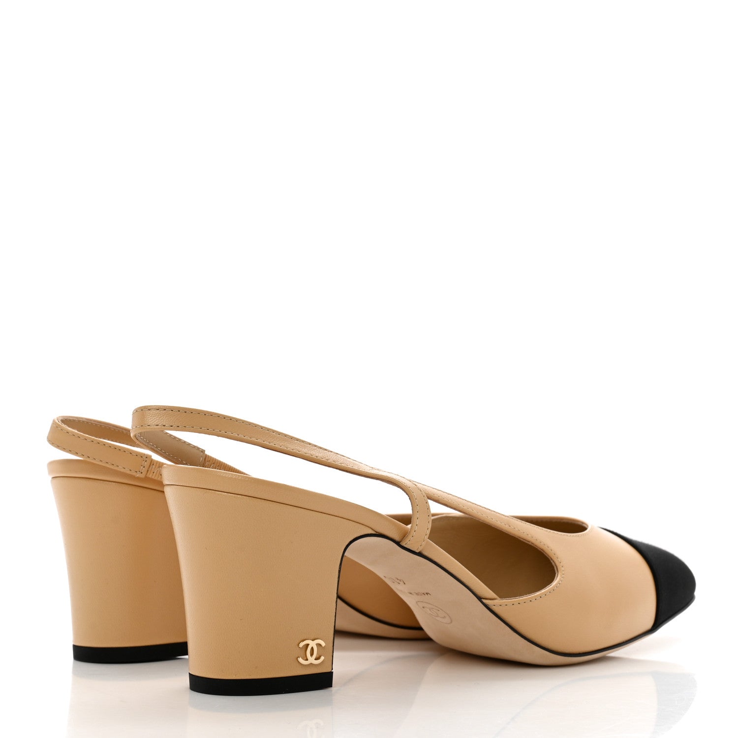 Chanel Goatskin Grosgrain Cap Toe CC Slingback Pumps 41 Beige Black 4 of 12