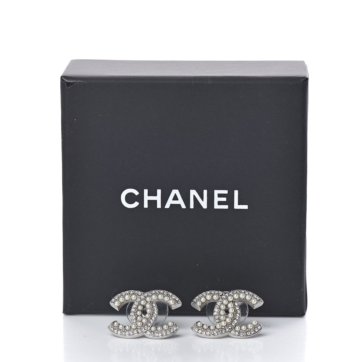 Chanel Pearl Crystal CC Snow Palace Earrings Silver 5 of 5