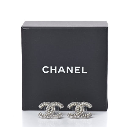 Chanel Pearl Crystal CC Snow Palace Earrings Silver 5 of 5