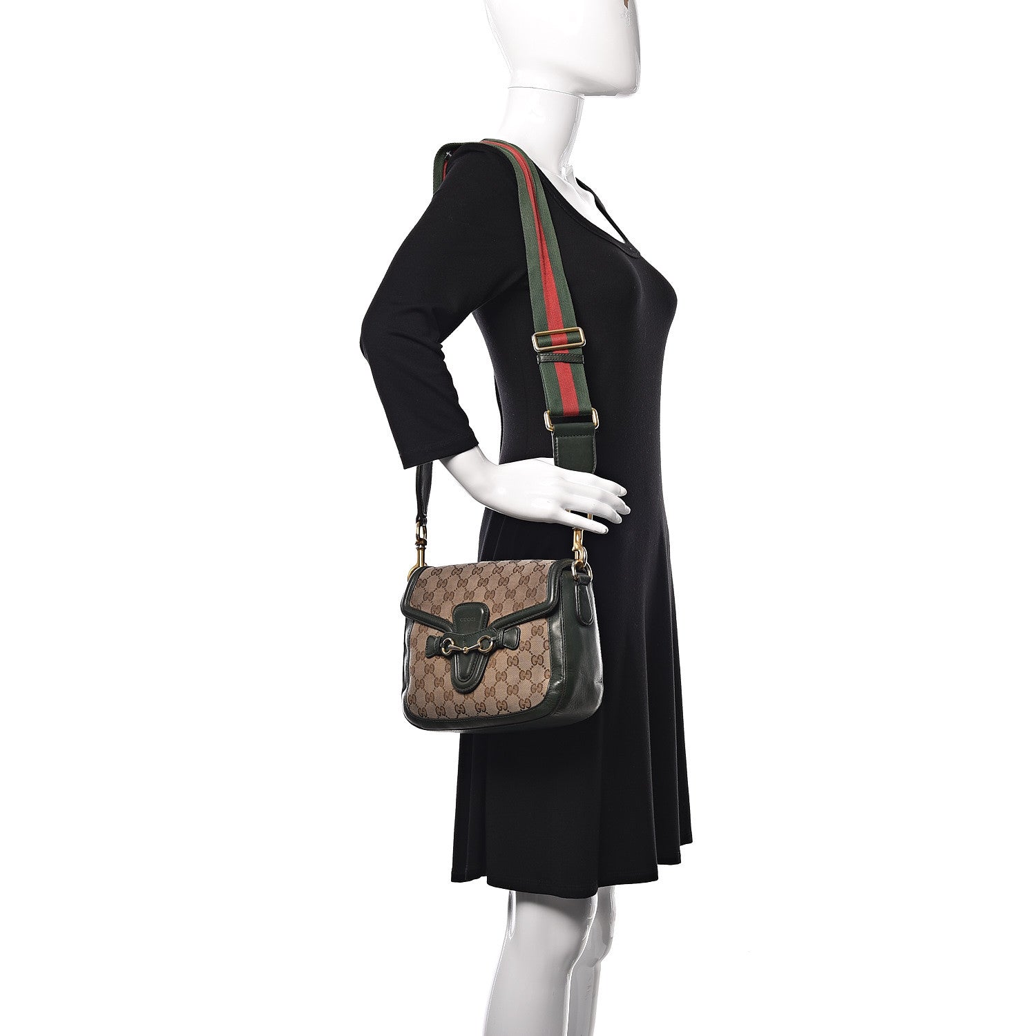Gucci Monogram Calfskin Medium Lady Web Shoulder Bag Beige Green 2 of 18