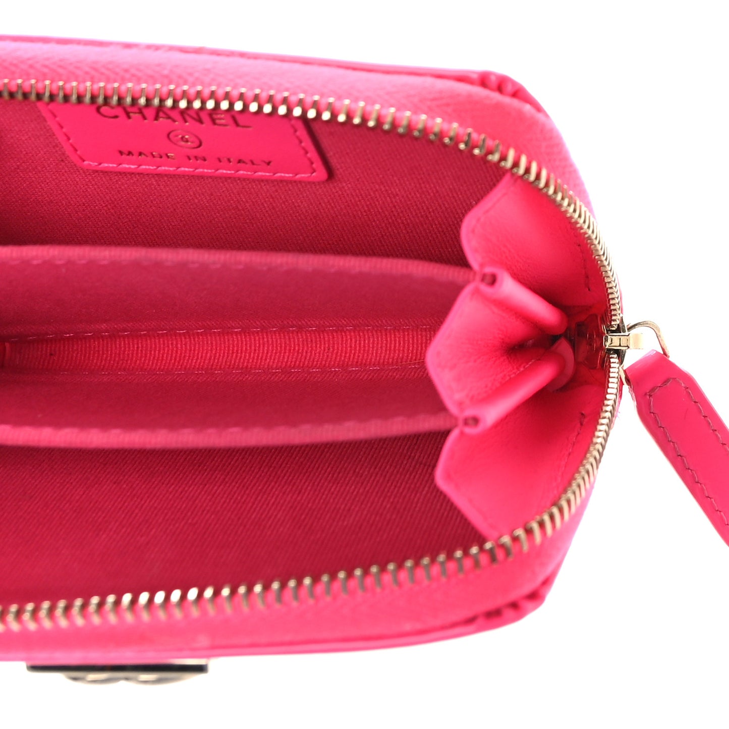 Patent Chevron Quilted Zip Around Boy Coin Purse Wallet Neon Pink
