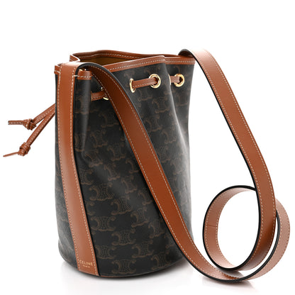 Celine Triomphe Canvas Calfskin Small Drawstring Bucket Bag Tan 3 of 10