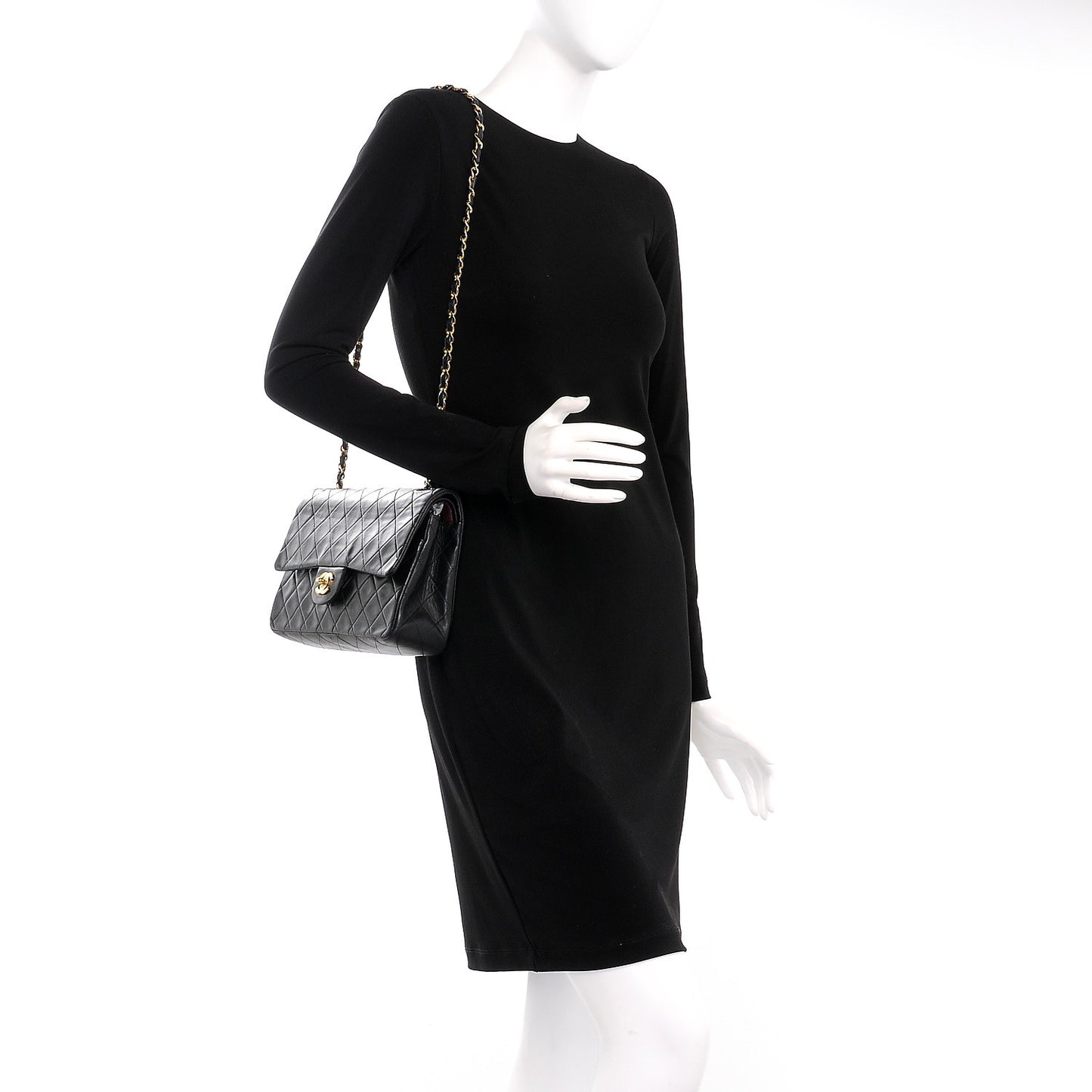 Lambskin Quilted Medium Double Flap Black