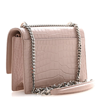 Saint Laurent Calfskin Crocodile Embossed Monogram Sunset Chain Wallet Soft Nude 3 of 15