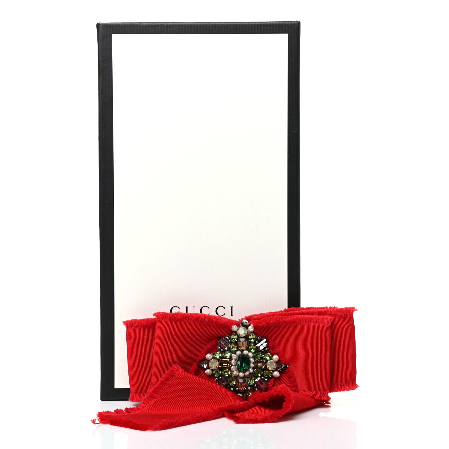 Gucci Grosgrain Crystal Bow Brooch Red 6 of 6