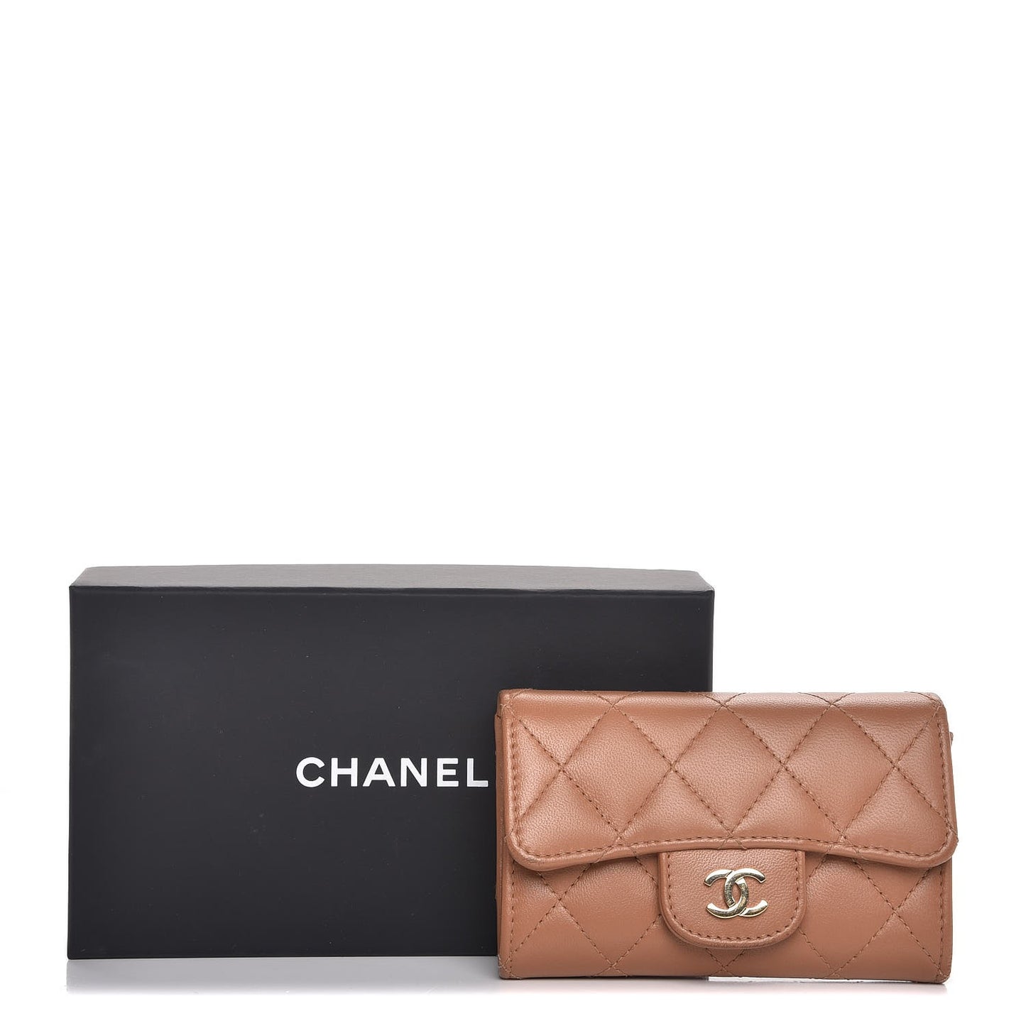 Lambskin Quilted Flap Card Holder Beige