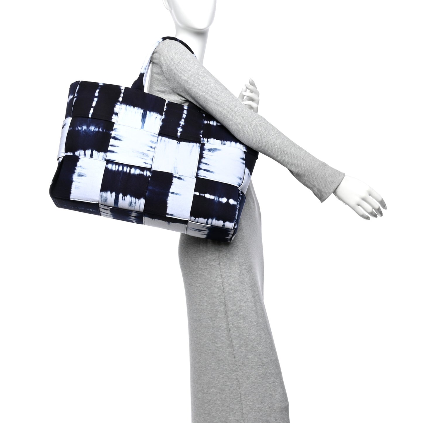 Denim Tie Dye Maxi Intrecciato Large Arco Tote Navy White