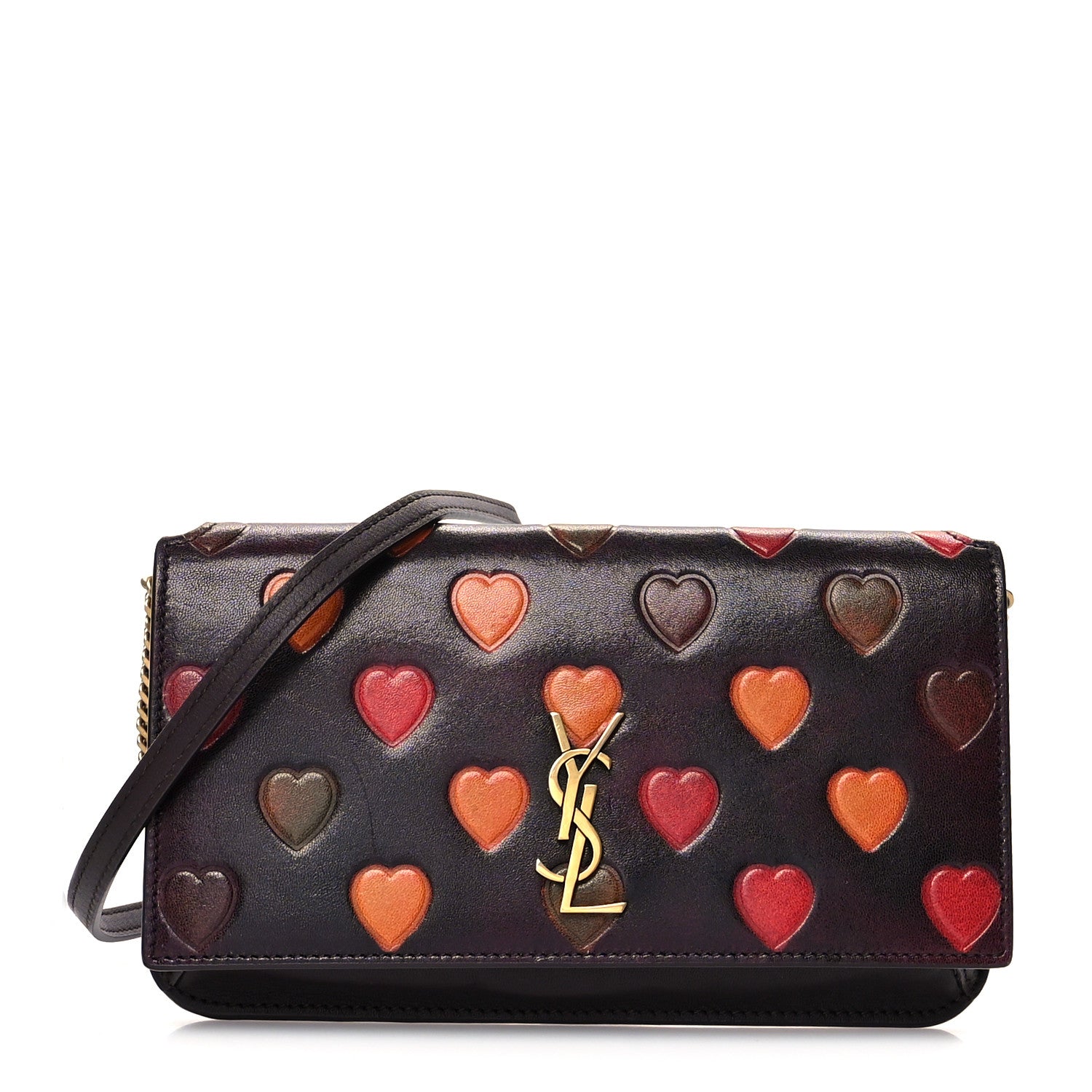 Saint Laurent Lambskin Heart Embossed Monogram Chain Wallet Vintage Cognac 1 of 9