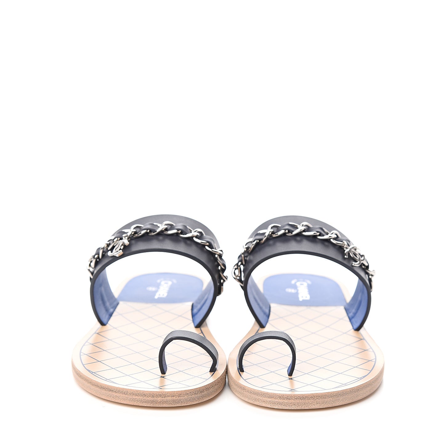 Calfskin Chain CC Logo Toe Ring Sandals 37.5 Black