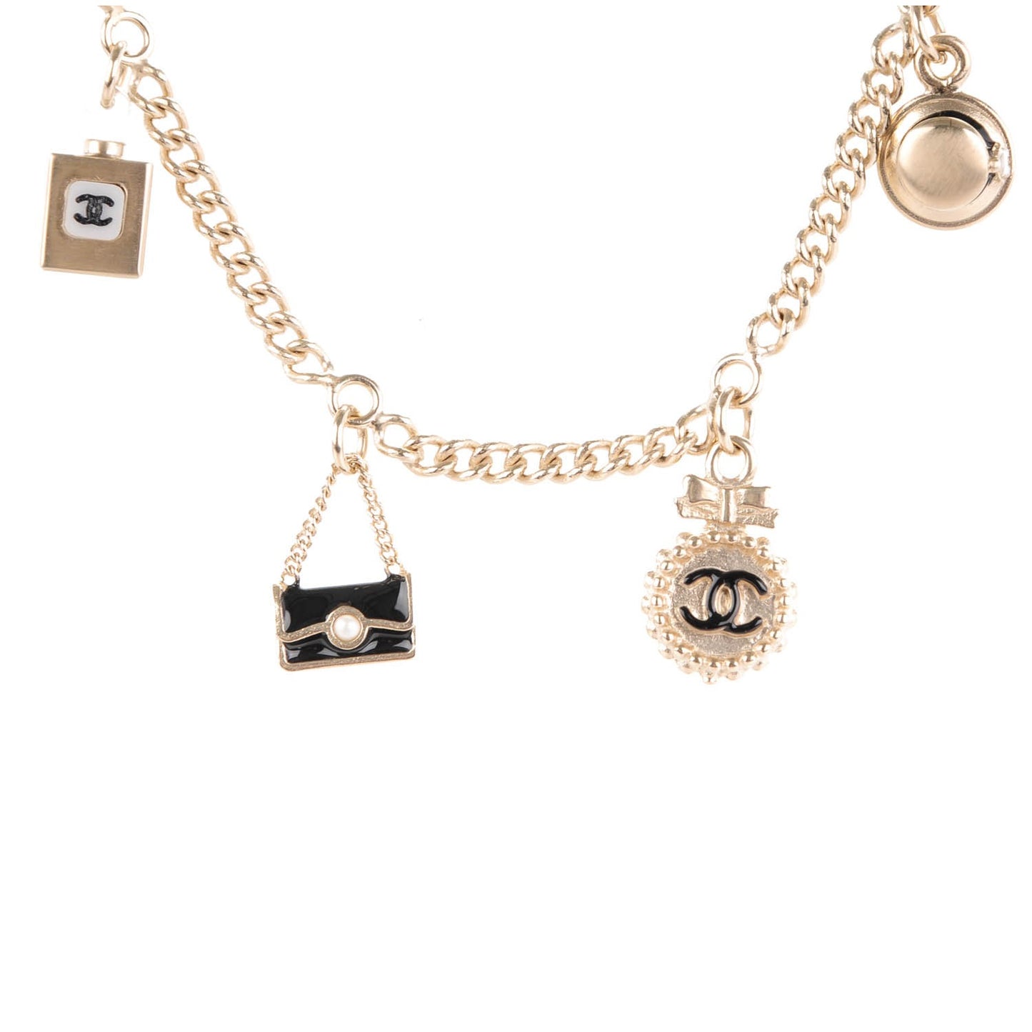 Enamel CC Charm Necklace Black Gold